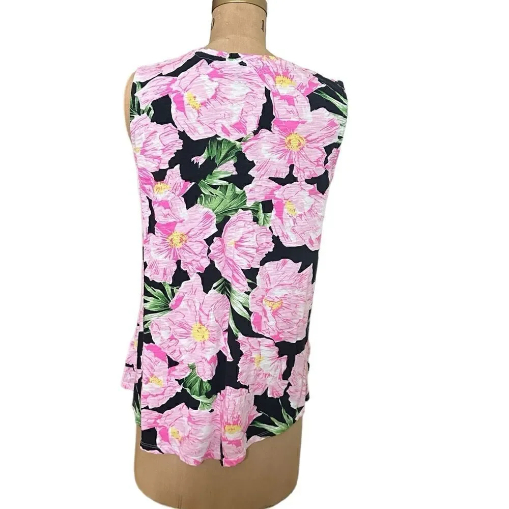 French Connection Pink and Black Floral tank top sleeveless T-shirt size medium